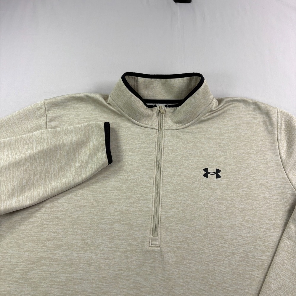 Under Armour Shirt Mens 3XL Beige 1/4 Zip Pullover Golf Fleece Lined Stretch